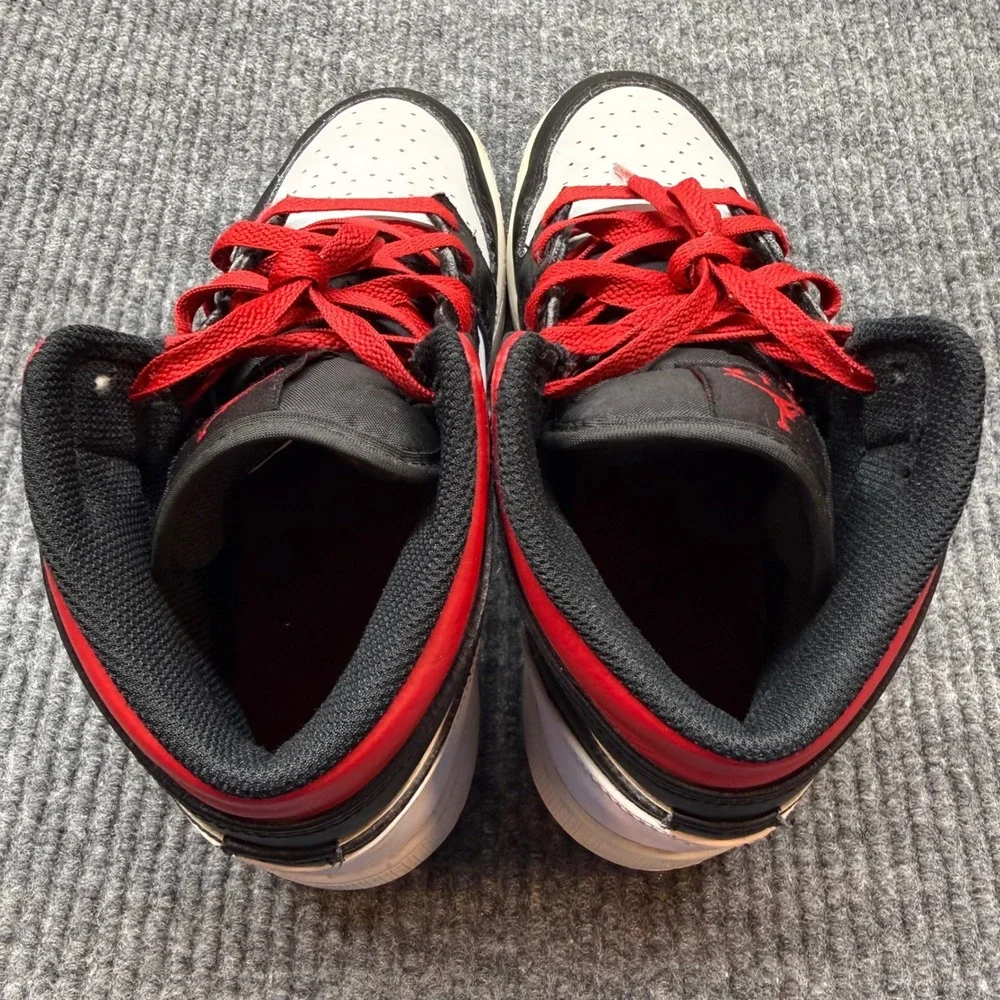 Nike Jordan 1 Mid White Black Red Sneakers Youth 6Y Retro High Top Basketball